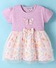 Wonderchild Half Sleeves Bow Applique Detailed & Floral Printed Knee Length Dress - Wine Milange