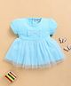 Wonderchild Half Puffed Sleeves Bow Applique Detailed & Glitter Printed Knee Length Dress - Light Firozi