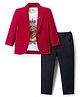 Dapper Dudes Full Sleeves Solid Blazer With Tee & Pant Set - Red