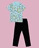 Kiddopanti Cotton Knit Half Sleeves Smiley Printed Polo Tee & Jeans Set - Sky Blue & Black
