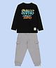 Kiddopanti Cotton Knit Full Sleeves Skate Time Text Printed Tee & Cargo Joggers Set - Black & Steel Grey