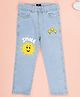 Kiddopanti Denim Woven Smiley Printed Jeans - Light Blue