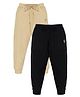 Kiddopanti Fleece Knit Pack Of 2 Solid Light Winter Joggers - Beige & Black