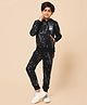 ALAN JONES Cotton Blend Knit Abstract Printed Hooded Tee & Joggers Set - Black