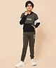 ALAN JONES Cotton Blend Knit Colour Blocked Athl Wear Printed Hooded Tee & Joggers Set - Khaki Green