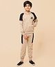 ALAN JONES Cotton Blend Knit Colour Blocked Athl Wear Text Printed Hooded Tee & Joggers Set - Beige