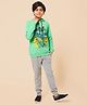 ALAN JONES Cotton Blend Knit Console Controller Printed Hooded Tee & Joggers Set - Green Melange