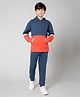 ALAN JONES Cotton Blend Knit Colour Blocked Hooded Tee & Joggers Set - Navy Blue & Red