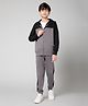 ALAN JONES Cotton Blend Knit Colour Blocked Hooded Jacket & Joggers Set - Dark Grey & Black