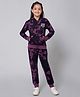 ALAN JONES Cotton Blend Knit Colour Blocked Dream Believe Text Printed Hooded Jacket & Joggers Set - Purple