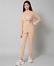 ALAN JONES Cotton Blend Knit LA75 Text Printed Top & Joggers Set - Beige