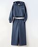 ALAN JONES Cotton Blend Knit Full Sleeves Solid Winter Hooded Sweatjacket & Flared Pants Set - Blue