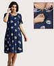 Morph Cotton Knit Half Sleeves Abstract Printed Maternity Dress With Vertical Nursing Access - Navy Blue