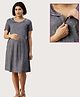 Morph Cotton Knit Half Sleeves Floral Printed Maternity Dress With Vertical Nursing Access - Grey