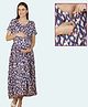 Morph Cotton Knit Half Sleeves Abstract Printed Maternity Dress With Vertical Nursing Access - Navy Blue