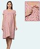 Morph Cotton Knit Half Sleeves Floral Printed Maternity Dress With Vertical Nursing Access - Beige