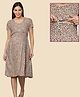 Morph Cotton Knit Half Sleeves Leopard Printed Maternity Dress With Horizontal Nursing Access - Beige