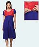 Morph Cotton Knit Half Sleeves Polka Dots Printed Maternity Nighty With Overlap Nursing Access - Navy Blue