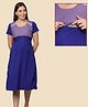 Morph Cotton Knit Half Sleeves Polka Dots Printed Maternity Nighty With Overlap Nursing Access - Navy Blue