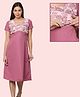Morph Cotton Knit Half Sleeves Floral Printed Maternity Nighty With Overlap Nursing Access - Pink