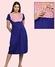Morph Cotton Knit Half Sleeves Floral Printed Maternity Nighty With Front Open Nursing Access - Navy Blue
