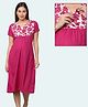 Morph Cotton Knit Half Sleeves Floral Printed Maternity Nighty With Front Open Nursing Access - Pink
