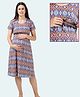 Morph Cotton Knit Half Sleeves Abstract Printed Maternity Nighty With Overlap Concealed Zipper Nursing Access - Orange
