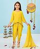 Pehanaava Muslin Woven Three Fourth Sleeves Gota Lace Embellished Kurti Dhoti  With Dupatta Set - Yellow