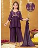 Pehanaava Muslin Woven Three Fourth Sleeves Thread Work Floral Embroidered & Beads Embellished Kurti Palazzo With Dupatta Set - Purple