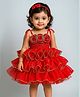 TINY MINY MEE Elastane Woven Sleeveless Floral Applique Detailed Layered Dress - Red