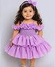 TINY MINY MEE Elastane Woven Cold Shoulder Sleeves Ruffle Detailed & Pearls Embellished Layered Dress - Lavender