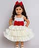 TINY MINY MEE Elastane Woven Sleeveless Floral & Bow Applique Detailed Layered Dress - White