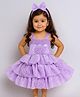 TINY MINY MEE Elastane Woven Sleeveless Floral & Bow Applique Detailed Layered Dress - Lavender