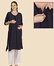 Morph Cotton Knit Three Fourth Sleeves Dots Printed Maternity Kurti With Front Concealed Zipper Nursing Access Navy BLue