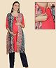 Morph Cotton Knit Three Fourth Sleeves Abstract Printed Maternity Kurti With Front Concealed Zipper Nursing Access - Red