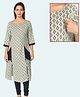 Morph Cotton Knit Three Fourth Sleeves Floral Printed Maternity Kurti With Side Open Nursing Access - Green