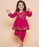 Titrit Velvet Woven Full Sleeves  Mirror Work & Sequin Embellished Kurti Dhoti Set -  Pink