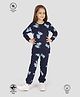 TRESNOVA  Cotton Knit Full Sleeves Bow Printed Coordinating Antimicrobial Night Suit Set - Navy Blue