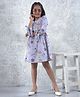 CRIMSOUNE CLUB Woven Three Fourth Sleeves Floral & Birds Printed Dress - Purple