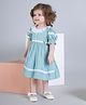 Peppermint Cotton Woven Half Puffed Sleeves Schiffli Embroidered Collar Dress - Green