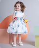 Peppermint Woven Sleeveless Floral Printed Bow Applique Detailed Dress - Blue
