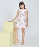 Peppermint Woven Sleeveless Floral Printed Dress With Belt - White