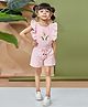 Peppermint Cotton Blend Woven Frill Sleeves Floral Embroidered Jumpsuit - Pink