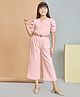 Peppermint Woven Half Puffed  Sleeves Textured Jumpsuit With Belt - Peach