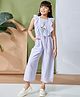 Peppermint Woven Sleeveless  Floral Embroidered Jumpsuit With Belt - Purple