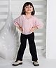 Peppermint Knitted Knit Full Sleeves Schiffli Embroidered Top With Pant Set - Pink