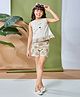 Peppermint Net Knit Sleeveless  Crochet Designed Top With Shorts Set - Beige
