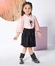 Peppermint Knitted Knit Three Fourth Puffed Sleeves Bow Applique Detailed Top With Skirt Set - Black