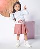 Peppermint Knitted Knit Full Sleeves Teddy Applique Detailed Top With Skirt Set -  Peach