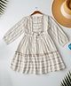 Bella Moda Cotton Woven Three Fourth Sleeves Striped & Lace Embellished Dress - White